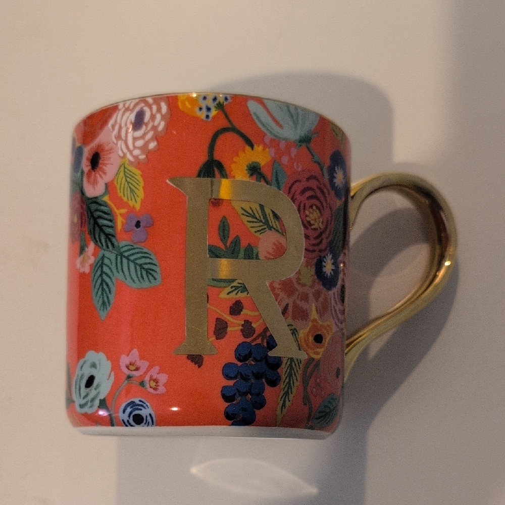 Anthropologie Rifle Paper Co. Garden Party Monogram Letter R Coffee Mug